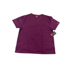 NWT Dickies Burgundy V Neck Short Sleeve Scrub Top - Large